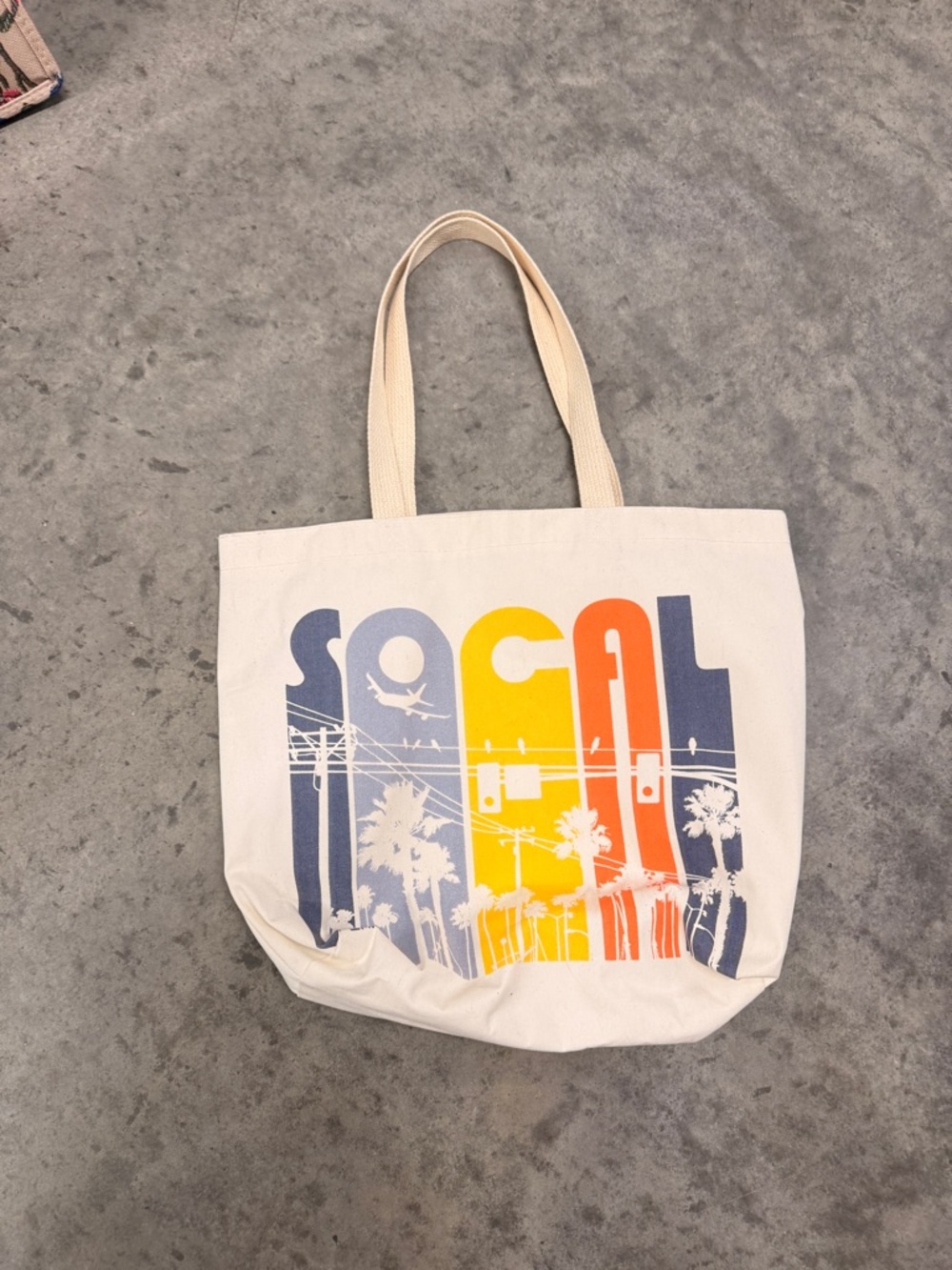 Cream Canvas Tote with Multicolor SoCal Graphic